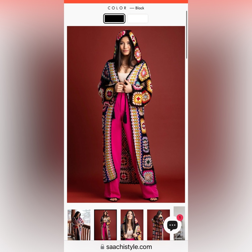 ♥️ 3 X HOST PICK ♥️ SAACHI granny square duster with hood S/M - Picture 2 of 8